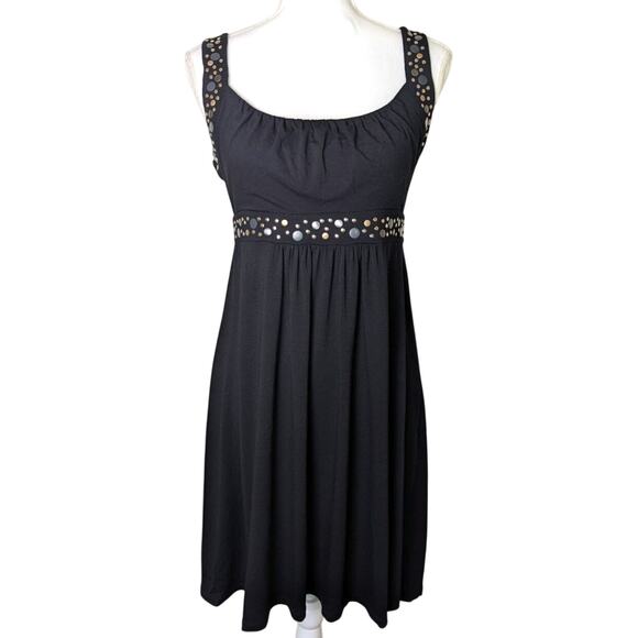 Anthropologie Lucy and Laurel Babydoll Studded Black Mini Dress Women Size M Y2K - Picture 1 of 12